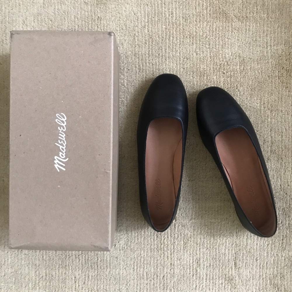 New Madewell Black Flat Square Toe Ballerina 7.5